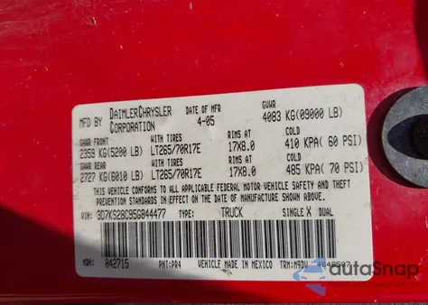 2005 Dodge Ram 2500 Slt/Laramie from USA, damaged, VIN 3D7KS28C95G844477